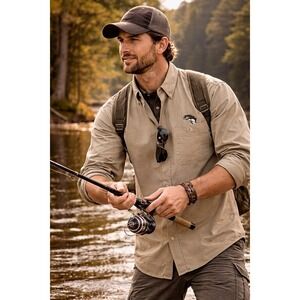 Wrangler Rugged Wear Fishing Shirt Men's XL Khaki Button Up Outdoor Comfort